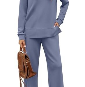 WIHOLL Women's Cozy 2-Piece Lounge Set: Casual Tracksuit with Wide Leg Sweatshirt