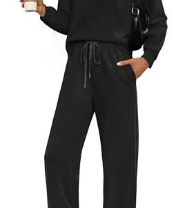 WIHOLL Women's Fall Lounge Sets with Mock Neck Tops and Wide Leg Pants