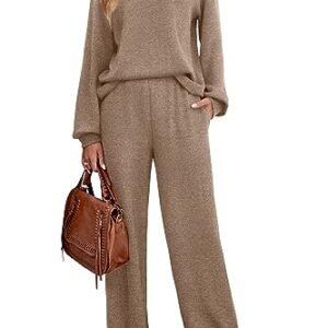 Trendy Women's Sweatsuit Set with Crewneck Top and Wide Leg Pants
