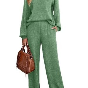 WIHOLL Women's Long Sleeve Sweatsuit Set with Wide Leg Pants