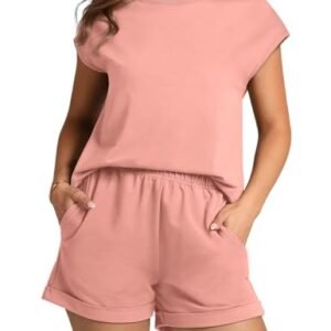 WIHOLL Women's Casual Summer Lounge Set: Cap Sleeve Top & Elastic Waist Shorts