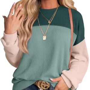 WIHOLL Women's Fall 2024 Color Block Long Sleeve Knitted Tunic Top