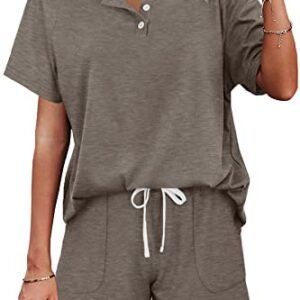 WIHOLL Women's Two-Piece Lounge Set: Button Down Top and Shorts with Pockets