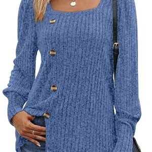 WIHOLL Women's Casual Fall Sweaters with Square Neck - 2023 Fashion